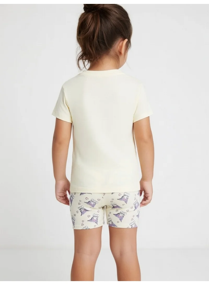 كورومي كورومي | طقم تيشيرت وشورت بأكمام قصيرة للبنات | أبيض